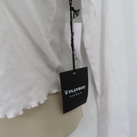 Pacsun Playboy Club Womens Small Ruffle Hem Long Sleeve Crop Tee T Shirt Top NEW - Picture 6 of 13